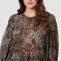 Animal Print Sheer Mesh Blouse