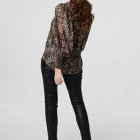 Animal Print Sheer Mesh Blouse