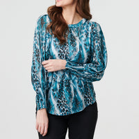 Animal Print Semi Sheer Blouse Top