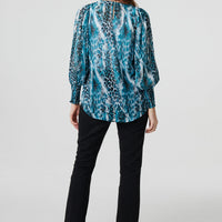 Animal Print Semi Sheer Blouse Top