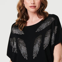 Sparkly Feather Print Relaxed T-Shirt