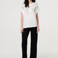 Sparkly Feather Print Relaxed T-Shirt