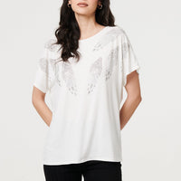 Sparkly Feather Print Relaxed T-Shirt