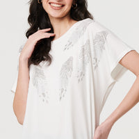 Sparkly Feather Print Relaxed T-Shirt
