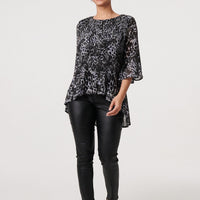 Animal Print Sheer Pleated Blouse
