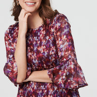 Printed Pleated 3/4 Sleeve Blouse