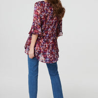 Printed Pleated 3/4 Sleeve Blouse