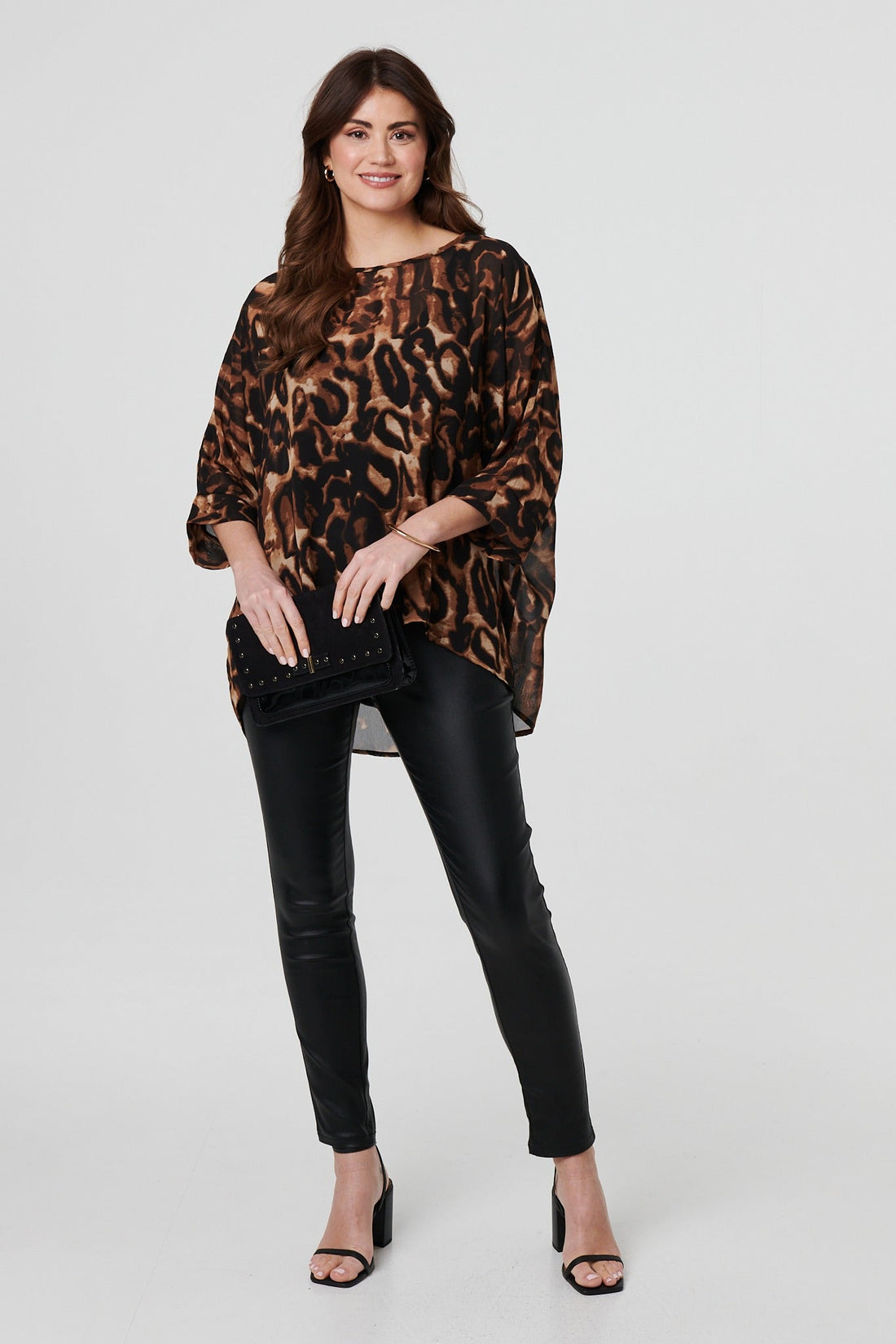 Animal Print 3/4 Sleeve Blouse Top