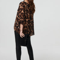 Animal Print 3/4 Sleeve Blouse Top