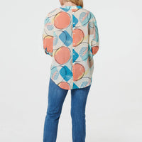 Printed 3/4 Sleeve Button-Back Blouse