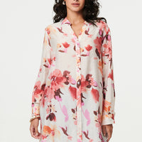 Floral Long Sleeve Longline Shirt Dress