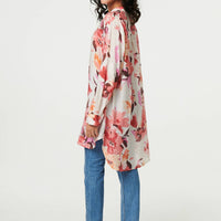 Floral Long Sleeve Longline Shirt Dress