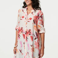Floral Long Sleeve Longline Shirt Dress