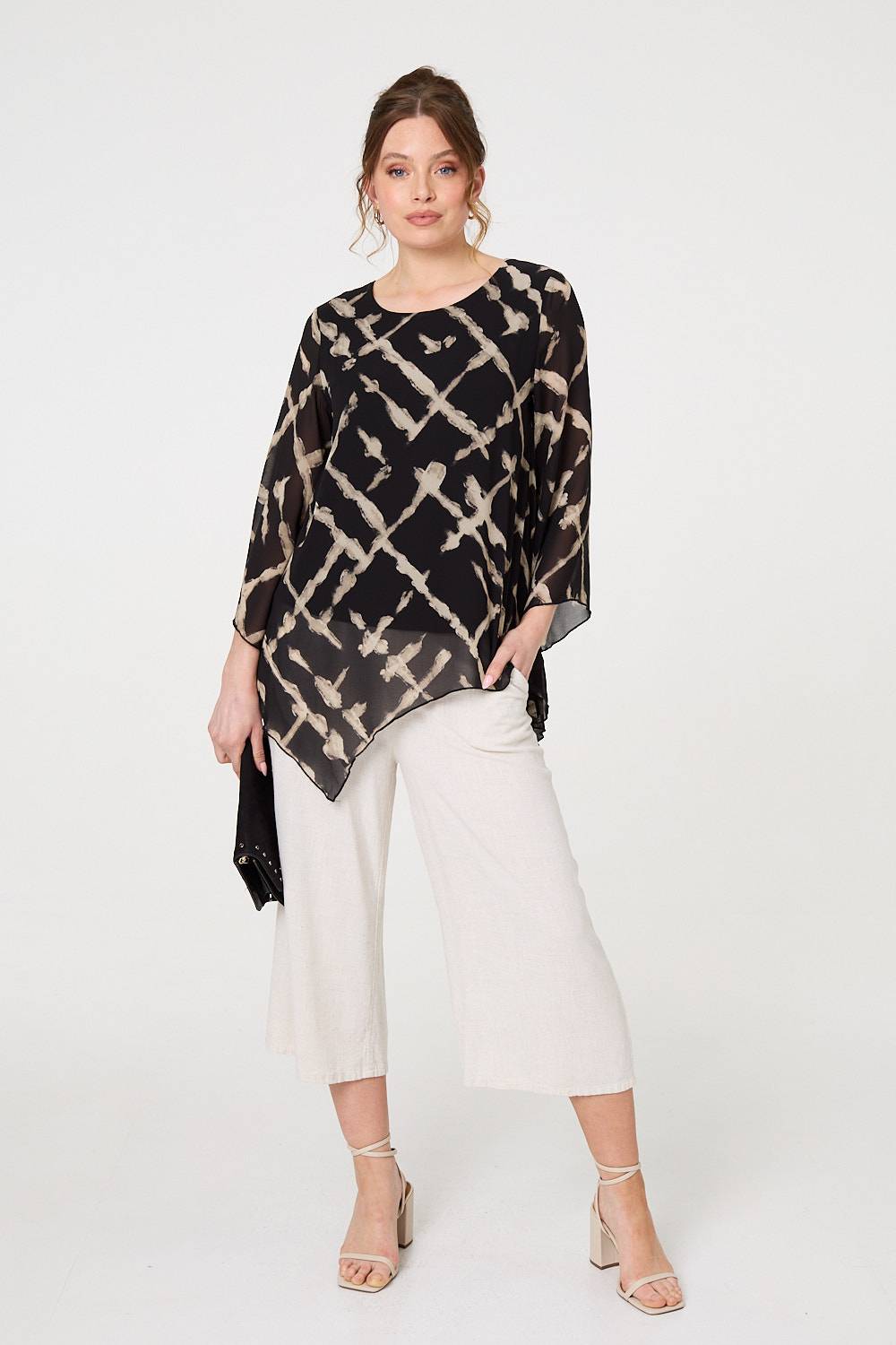 Printed Asymmetric Semi Sheer Tunic Top