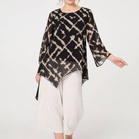 Printed Asymmetric Semi Sheer Tunic Top