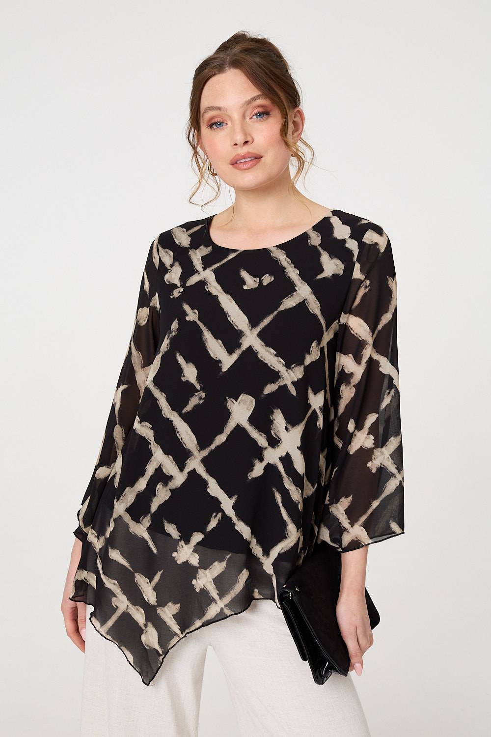 Printed Asymmetric Semi Sheer Tunic Top