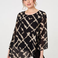 Printed Asymmetric Semi Sheer Tunic Top