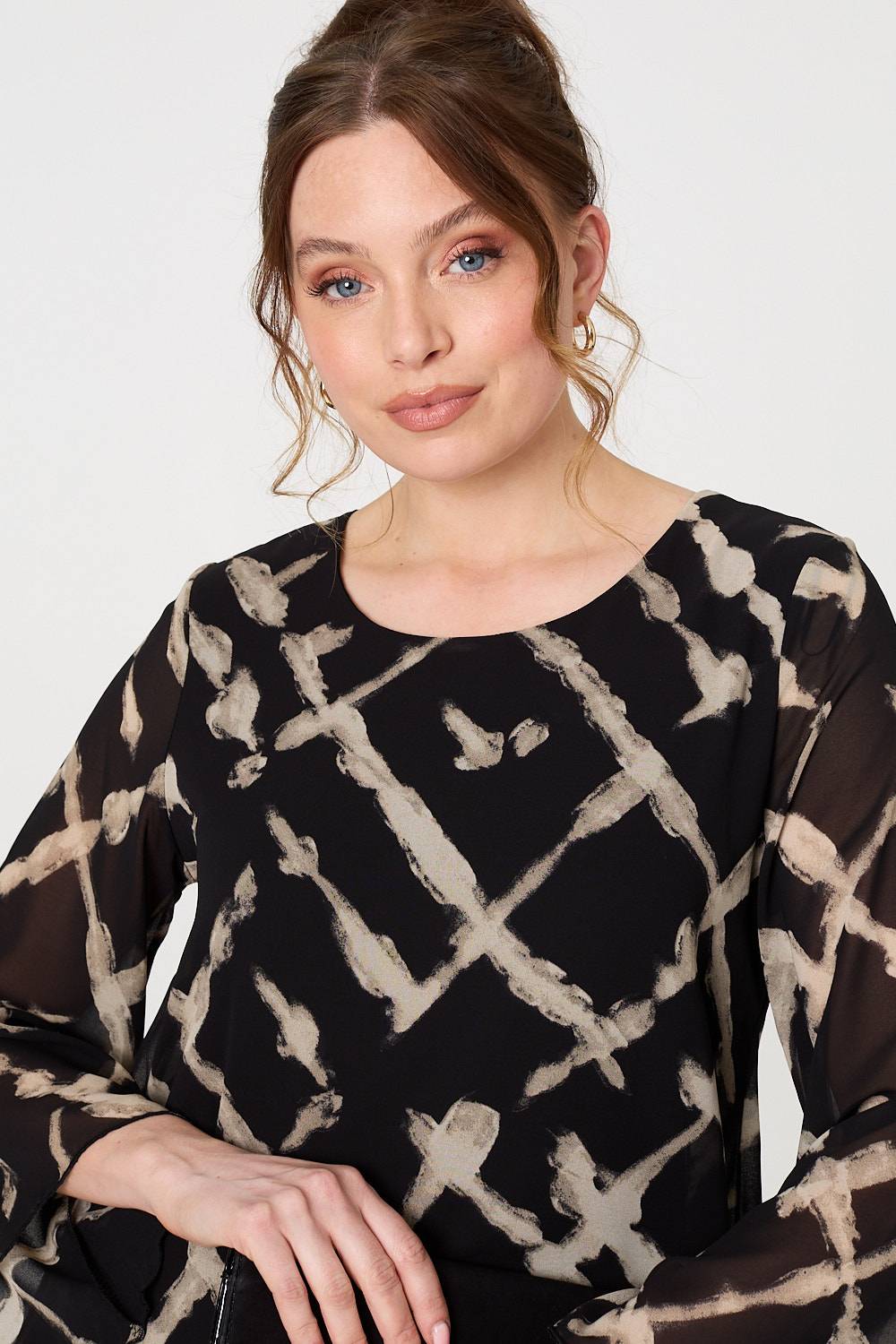 Printed Asymmetric Semi Sheer Tunic Top