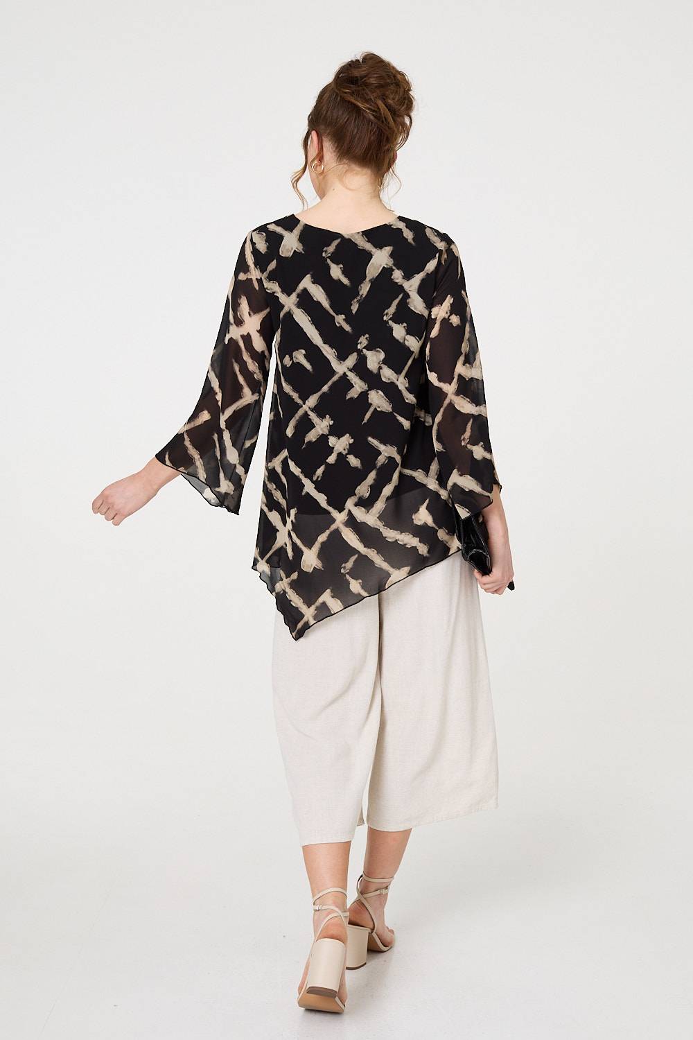 Printed Asymmetric Semi Sheer Tunic Top
