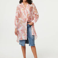 Paisley Long Sleeve Sheer Longline Shirt