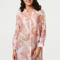 Paisley Long Sleeve Sheer Longline Shirt