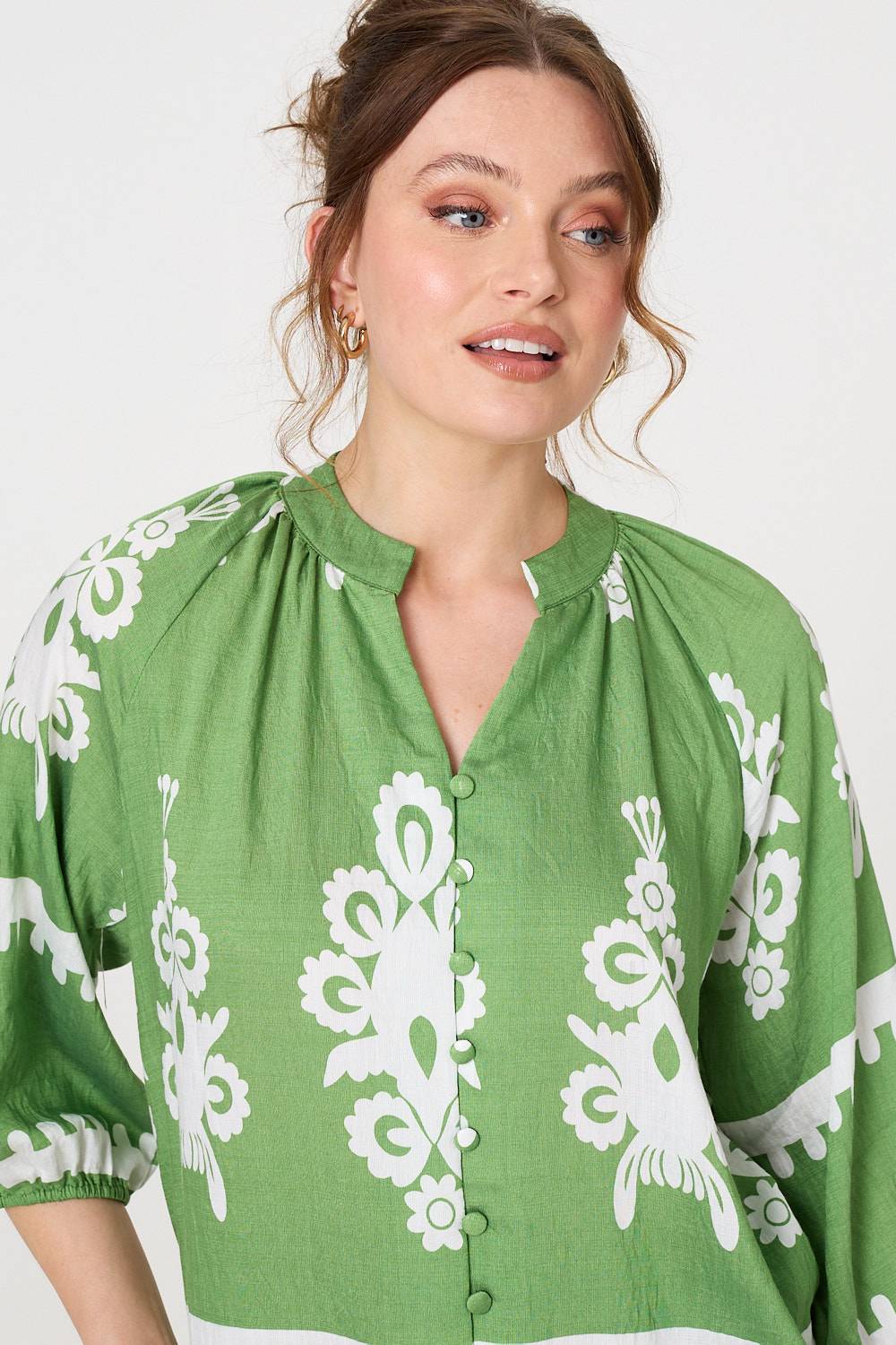 Ikat Print 3/4 Sleeve Relaxed Blouse