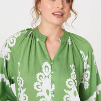 Ikat Print 3/4 Sleeve Relaxed Blouse