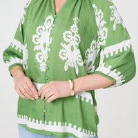Ikat Print 3/4 Sleeve Relaxed Blouse