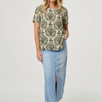 Baroque Print Short Sleeve Relaxed Top