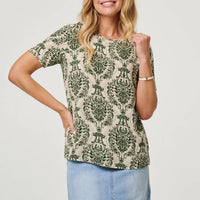 Baroque Print Short Sleeve Relaxed Top