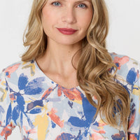 Leaf Print Relaxed Short Sleeve Blouse