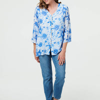 Floral Button Front Curve Hem Tunic