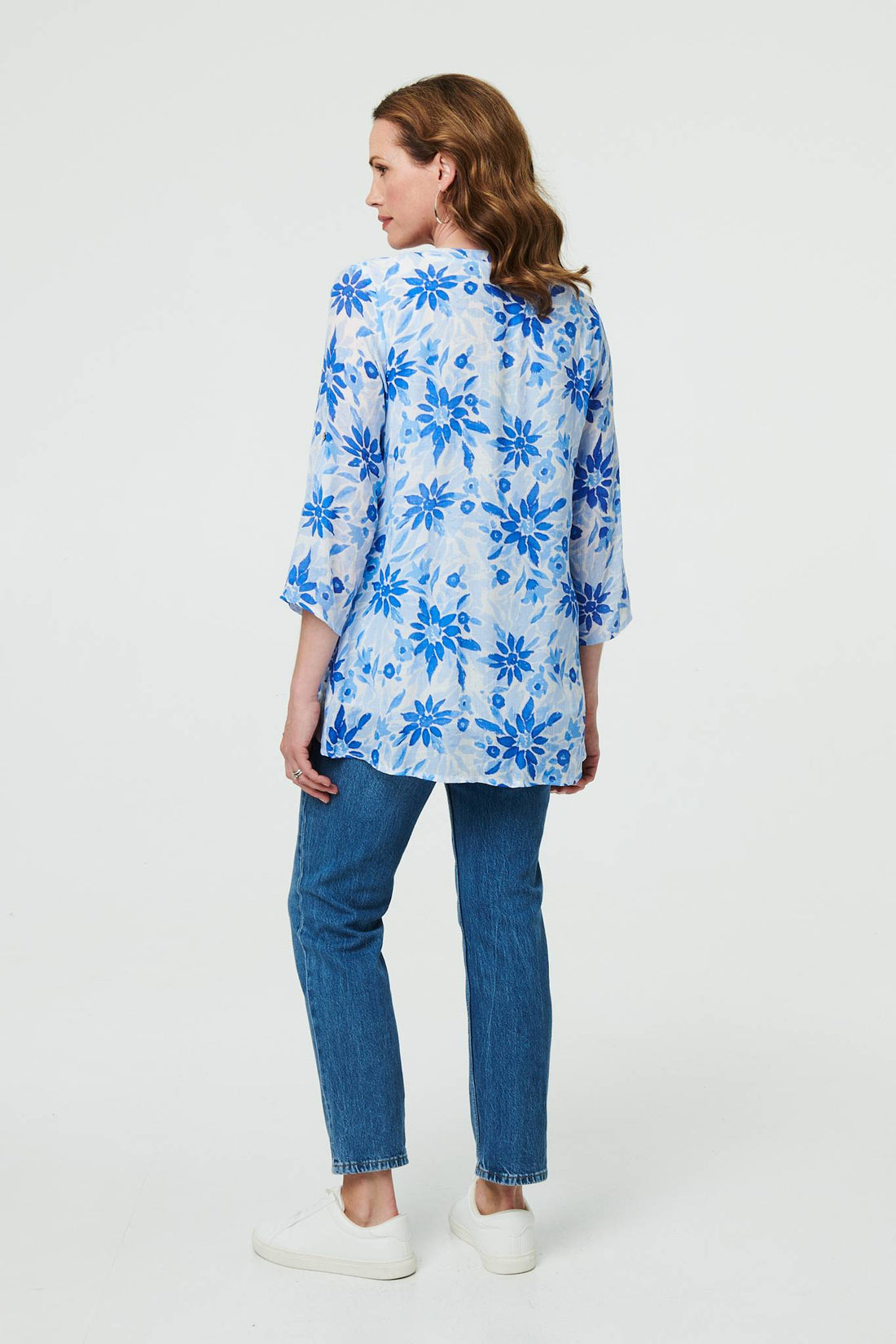 Floral Button Front Curve Hem Tunic