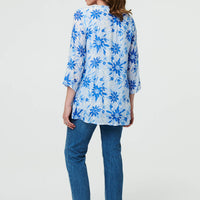 Floral Button Front Curve Hem Tunic