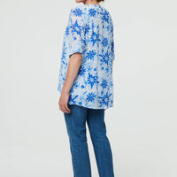 Floral Button Front Curve Hem Tunic