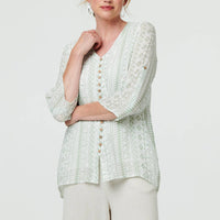 Printed Button Front Curve Hem Blouse