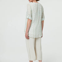 Printed Button Front Curve Hem Blouse