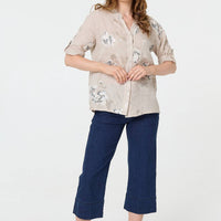 Floral 3/4 Turn-Up Sleeve Blouse