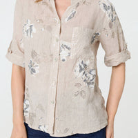 Floral 3/4 Turn-Up Sleeve Blouse