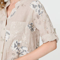 Floral 3/4 Turn-Up Sleeve Blouse