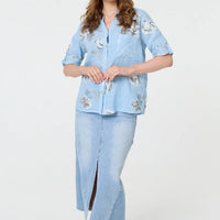 Floral 3/4 Turn-Up Sleeve Blouse