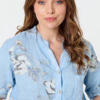 Floral 3/4 Turn-Up Sleeve Blouse