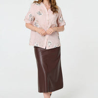 Floral 3/4 Turn-Up Sleeve Blouse