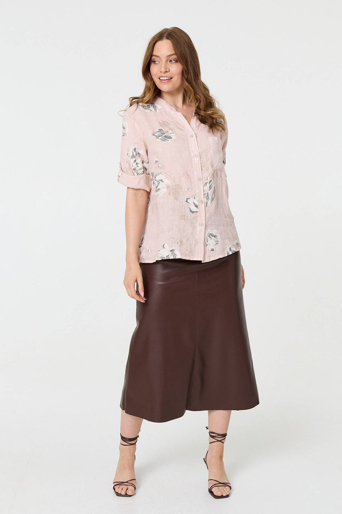 Floral 3/4 Turn-Up Sleeve Blouse