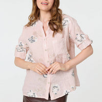 Floral 3/4 Turn-Up Sleeve Blouse