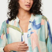 Abstract 3/4 Sleeve Short Shirt Dress