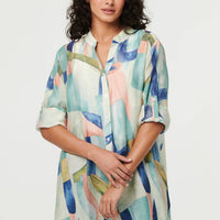 Abstract 3/4 Sleeve Short Shirt Dress
