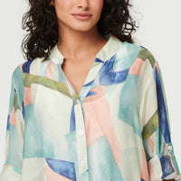 Abstract 3/4 Sleeve Short Shirt Dress