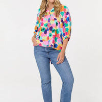 Abstract 3/4 Sleeve Curve Hem Blouse