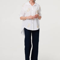 Embroidered 3/4 Turn-Up Sleeve Shirt